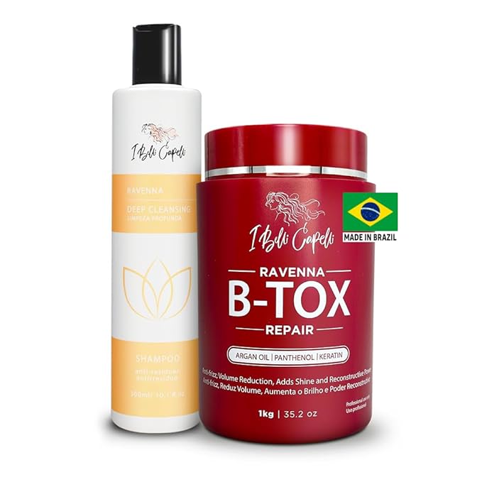 Ravenna Hair Treatment Kit- 1kg/35.02 oz B-tox Hair Mask + 300ml/10.1 fl.oz Anti-Residue Shampoo- Repair & Clarifying Shampoo for Longer Effect