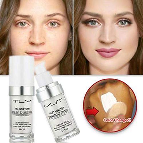 5PCS TLM Colour Changing Foundation Makeup Set Matte Liquid Full Coverage Oil Control Breathable Invisible Cover Concealer Foundation with Face Primer, Foundation Brush, Makeup Sponge