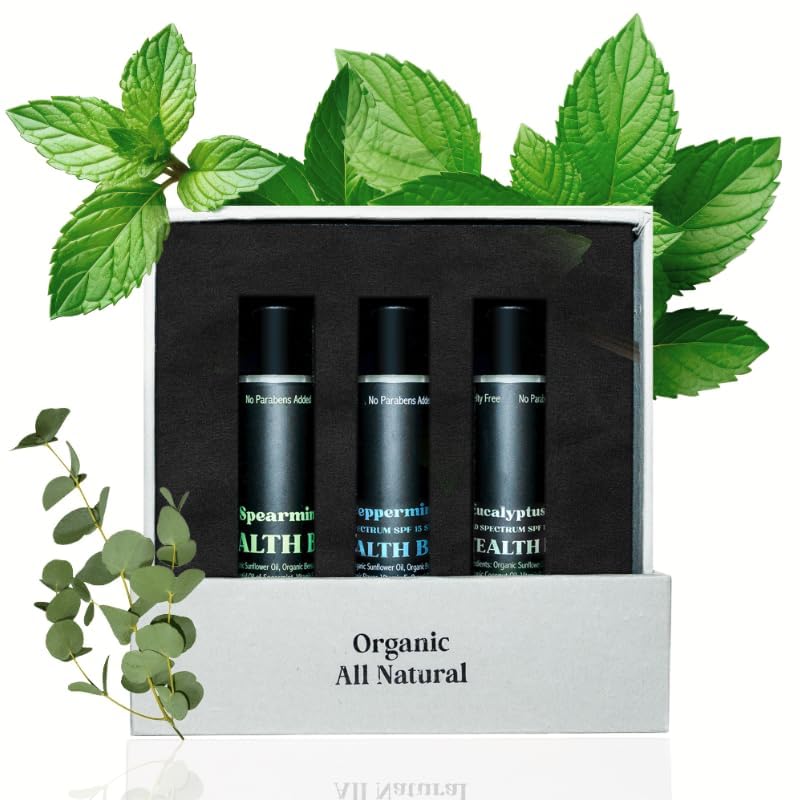 Men's Organic Mint Lip Balm - SPF 15 Sun Protection - Moisturizing Lip Balm - 3 Pack: Spearmint, Peppermint, Eucalyptus Mint - Gift for Men