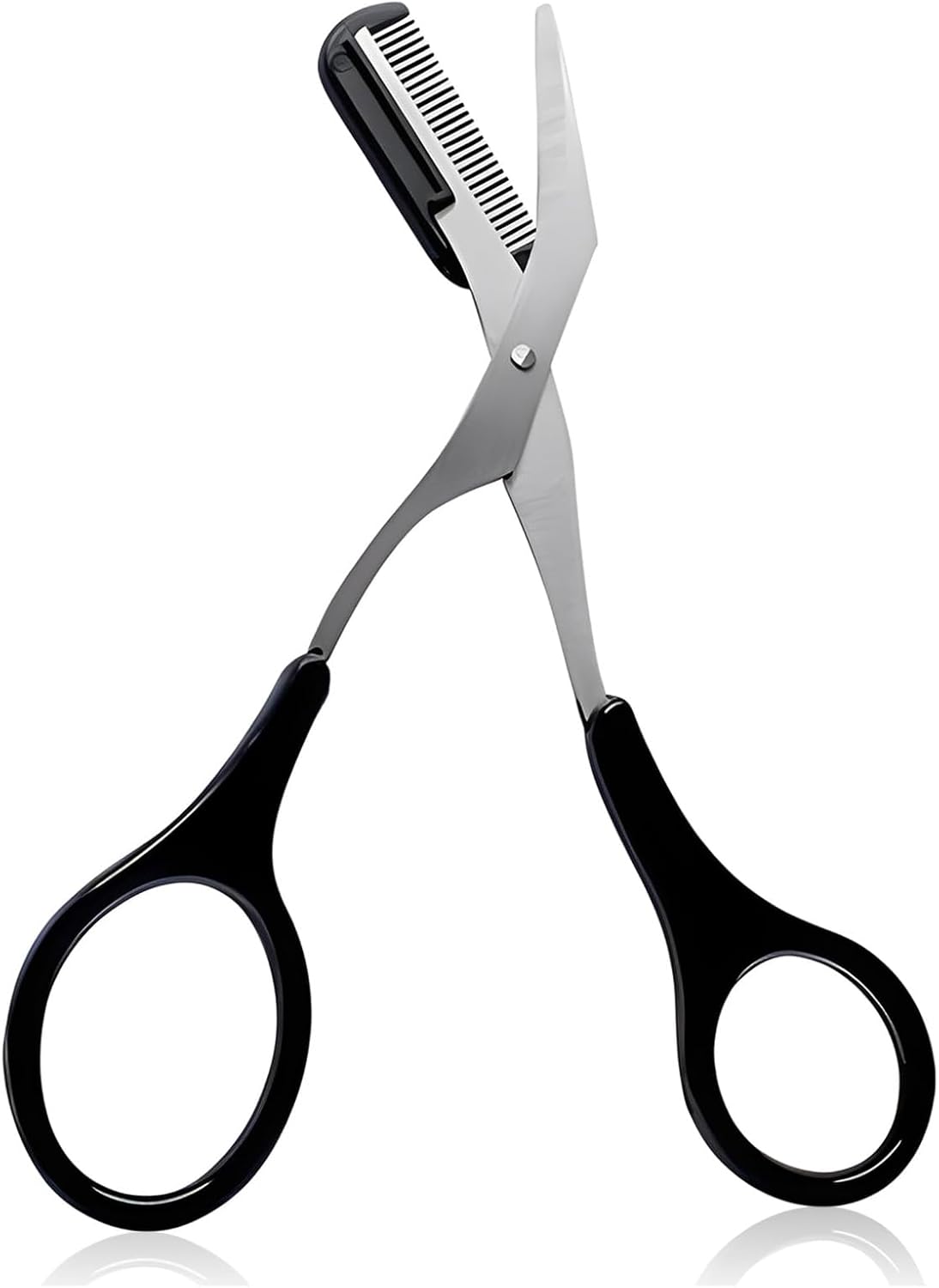 Eyebrow Trimmer Scissors - Professional Non-Slip Finger Grip Brow Scissors with Comb for Men and Women - Salon-Quality Design for Effortless Brow Shaping (Black)