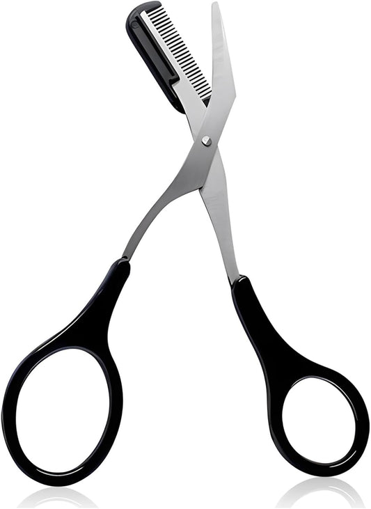 Eyebrow Trimmer Scissors - Professional Non-Slip Finger Grip Brow Scissors with Comb for Men and Women - Salon-Quality Design for Effortless Brow Shaping (Black)