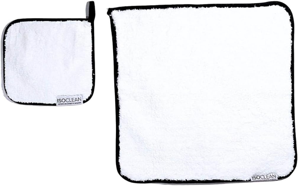 Isoclean Microfibre Towel - Absorbant Soft Fabric Towel for Makeup Brush Cleaning with Reinforced Edges, Machine Washable and Reusable for Delicate Makeup Brushes, 8x8 Inches, Small