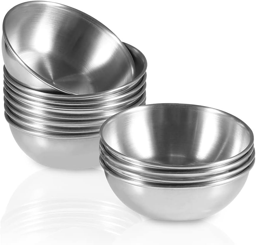 12 Pack 3.2inch Stainless Steel Sauce Dishes Mini Individual Saucers Bowl Round Seasoning Dishes Sushi Dipping Bowl Appetizer Plates, Sliver