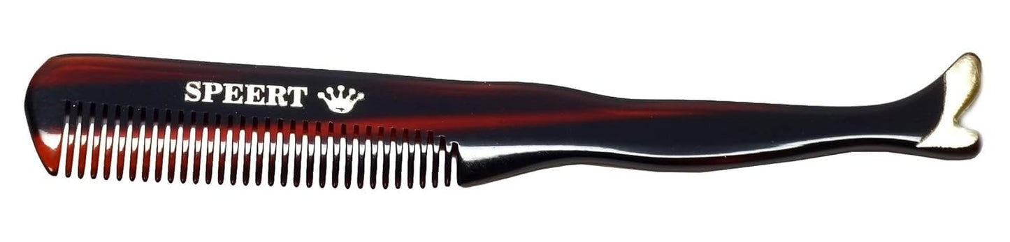 #1619 Handmade Wide Tooth Mustache Comb - Small Tortoise Havana Acetate, Coarse Hair Pocket Sized Grooming Tool, Tangle Free Straightener for Beard Growth and Styling, Wet or Dry Use