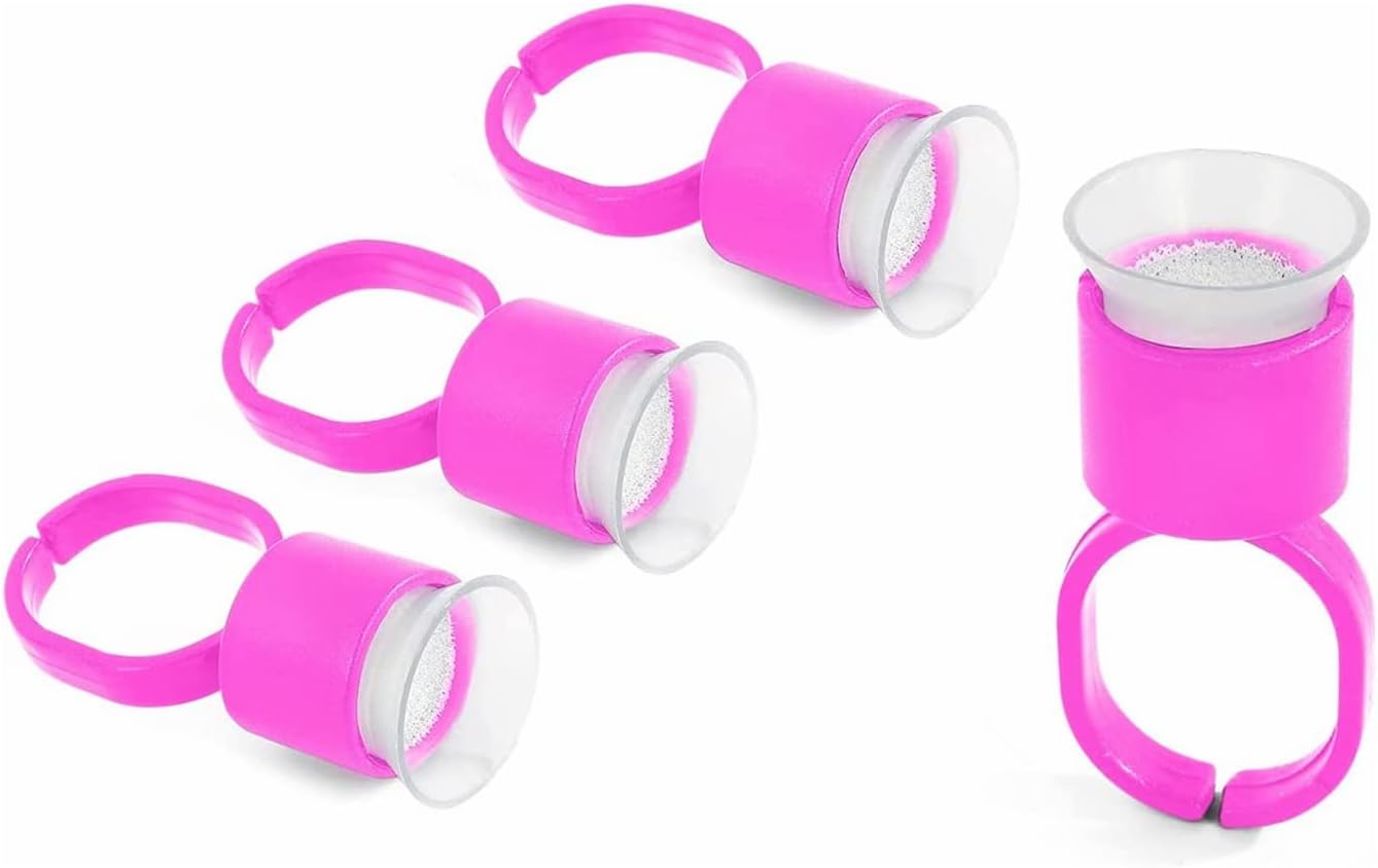 Ink Ring Cups,50pcs Pink Microblading Pigment Glue Rings with Sponge Ink Cups Caps Permanent Makeup Eyelash Eyebrow Extensions Medium Holder for Microblading Supplies(50)