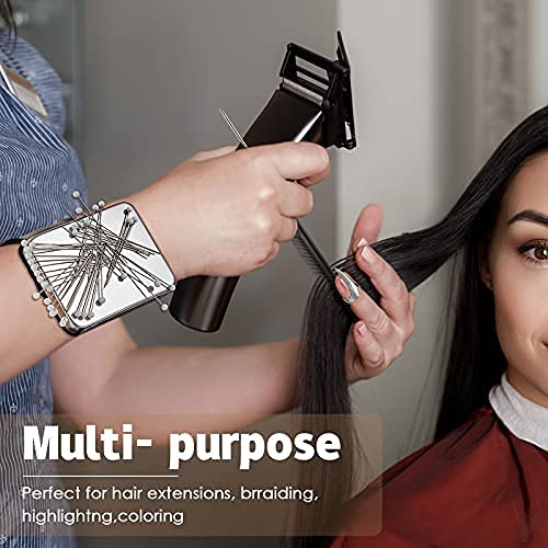 Patelai 10 Pieces Hair Parting Ring 3 Pieces Steel Rat Tail Braiding Comb and Magnetic Wrist Pin Hair Parting Selecting Finger Tool Stitch Combs for Braiding Stitch(Black, Silver)