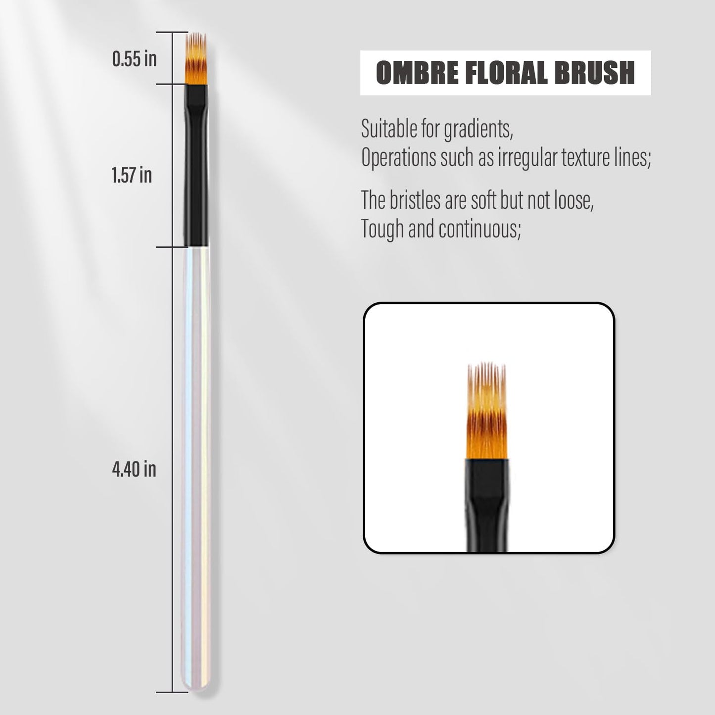 WOKOTO 5 Pcs Ombre Nail Brush for Acrylic Art Gradient Painting With Aurora Color Handle for Design and Gel Nails - Holographic Penholder