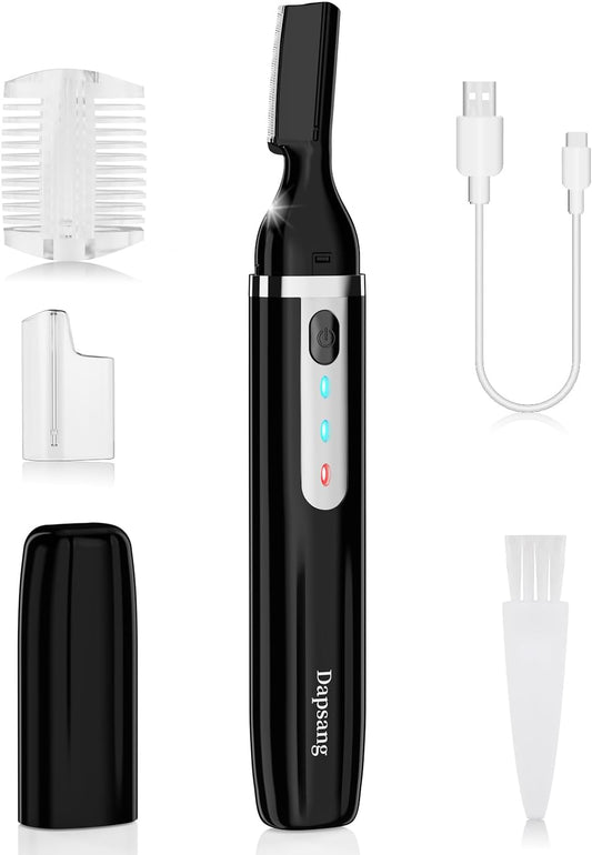 Eyebrow Trimmer, Electric Eyebrow Razor for Women Men, Rechargeable Painless LED Light Facial Hair Shaver Remover with Rinseable Blade for Face Lips Neck Leg