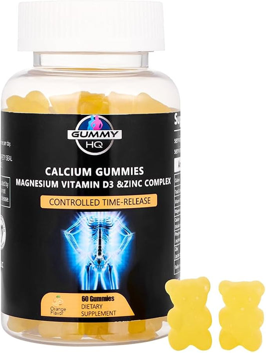 MAXIMIZE HQ Calcium Gummies - Supports Calcium Levels - Vitamin D3, Magnesium, and Zinc - Fruit Juice Extract - Time-Release Formula - Supports Bone Strength - Gluten Free