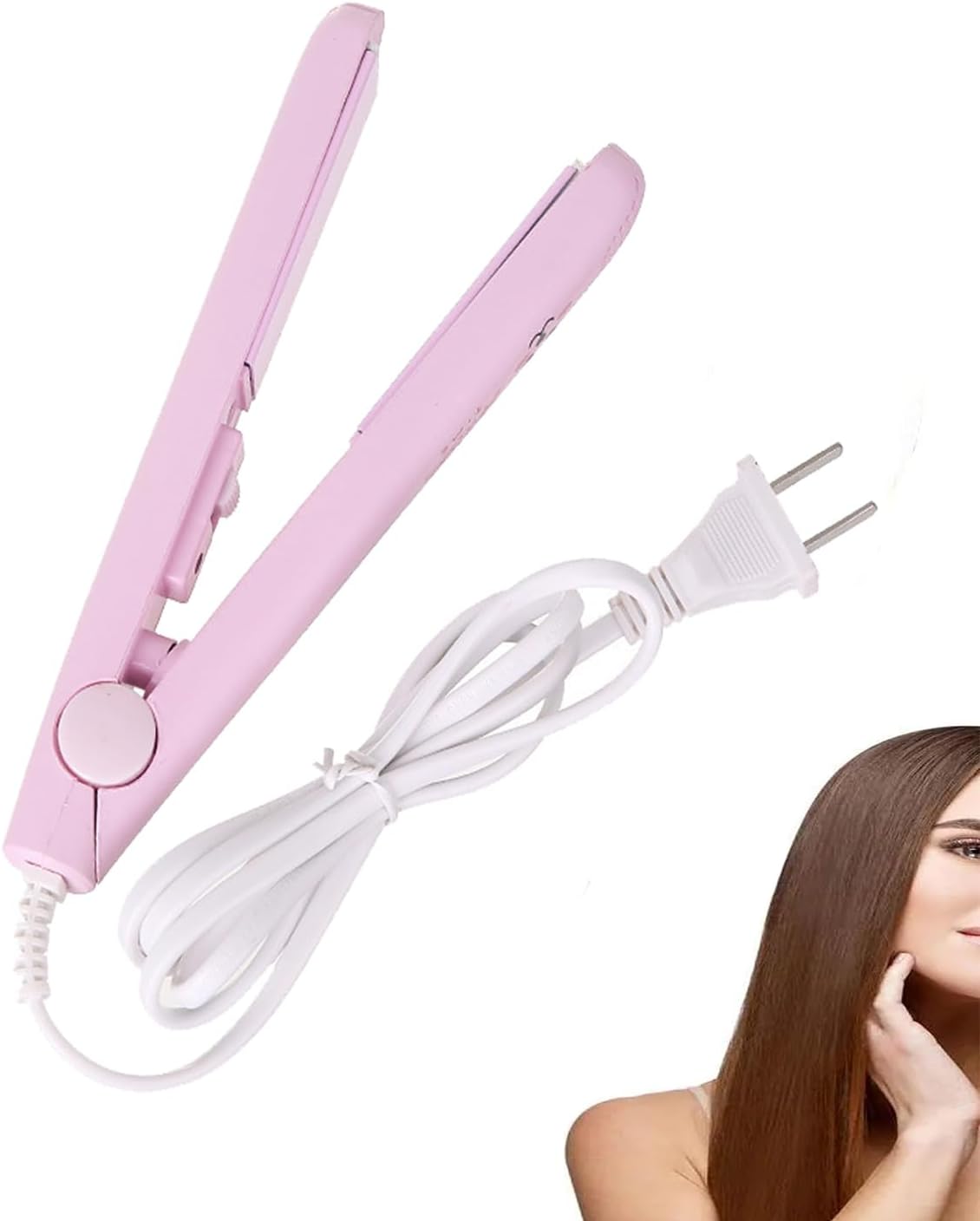 Mini Hair Curler Mini Hair Straightener, Hairstyling Iron Heating Curler,Flat Iron Hair Straightener for Travel Flat Iron Dormitory or Home (Pink)