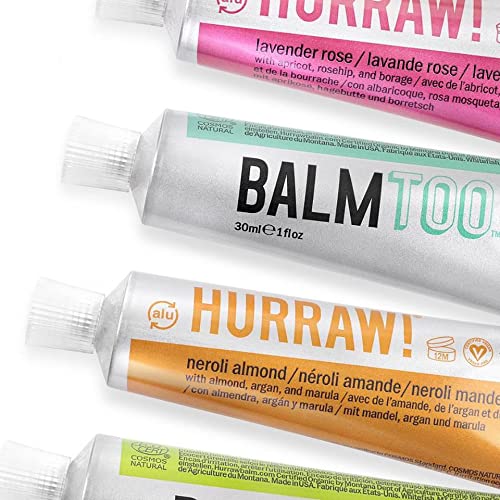Hurraw! Balmtoo Squeezable Balm, Lavender Rose: Thick, ultra-moisturizing. Anywhere application. Body, face, lips, neck, fingers, toes. 1 tube = 7 sticks of lip balm. Natural, Organic. Made in USA