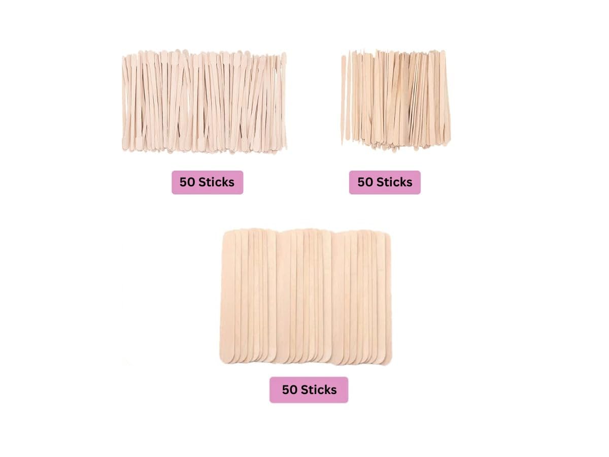 Mibly 3 Style 150 Pcs Assorted Wooden Wax Sticks for Body Legs Face and Small Medium Large Sizes Eyebrow Waxing Applicator Spatulas for Hair Removal or Wood Craft Sticks