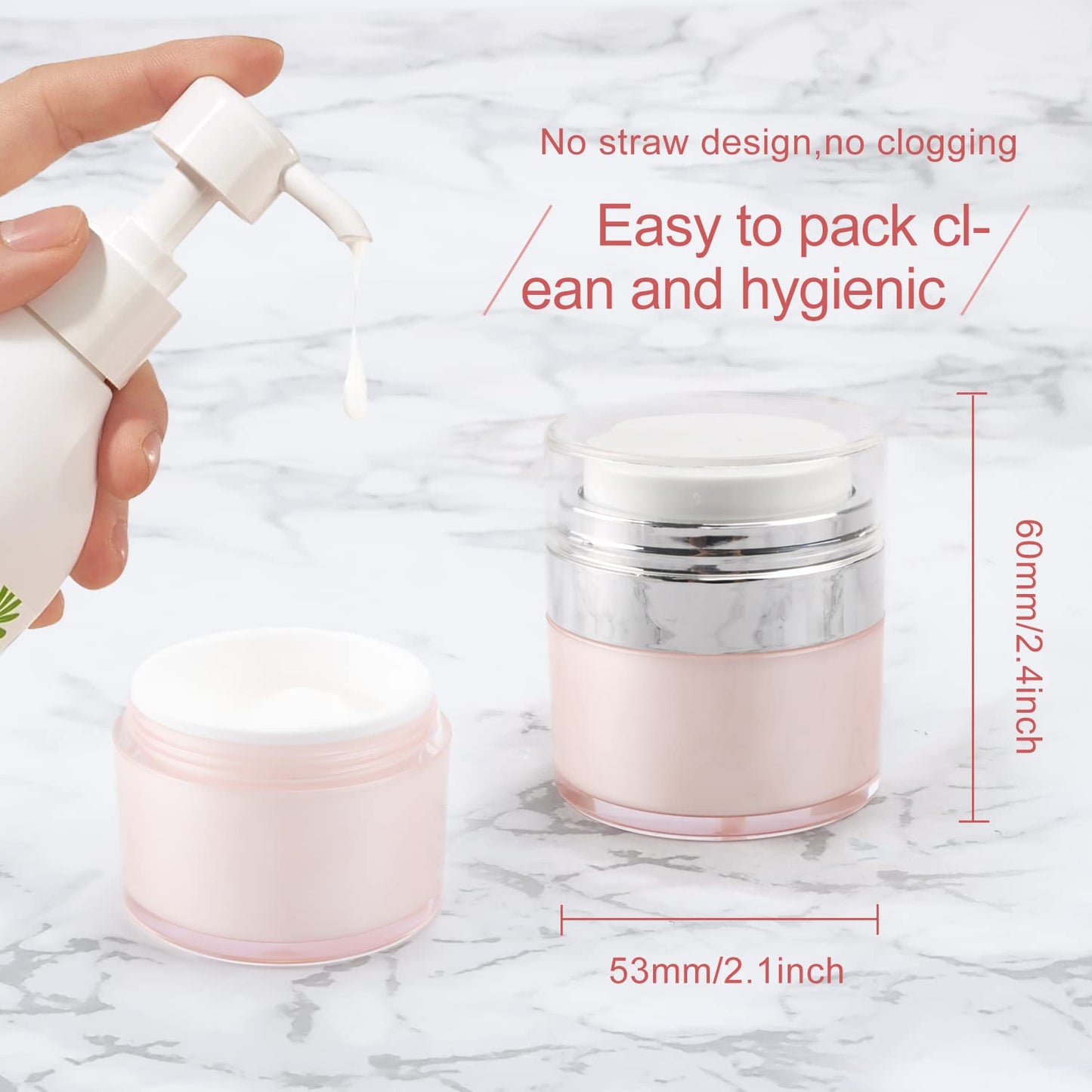 0.5 oz/15 ml Airless Pump Jar,Empty Acrylic Vacuum Jar with Press Pump,Portable Travel Face Cream Lotion Sample Cosmetic Container Pot for Makeup,Essence,Moisturizer,Eye Cream-4 Pack,Pink