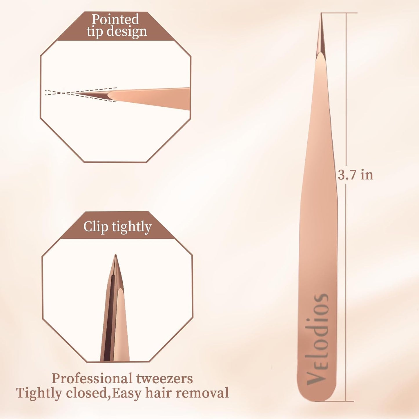 Pointed Tweezers for Women Facial Hair, Sharp & Precision Stainless Steel Tweezer for Eyebrows, Facial Hair and Fine Hairs Removal (Rose Gold)