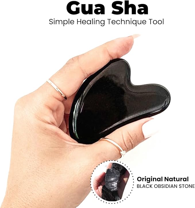 ROSELYNBOUTIQUE Gua Sha Facial Tools & Face Roller for Wrinkless Natural Skincare Tool Jade Roller Guasha Tool for Face Facial Massager (Black Obsidian)