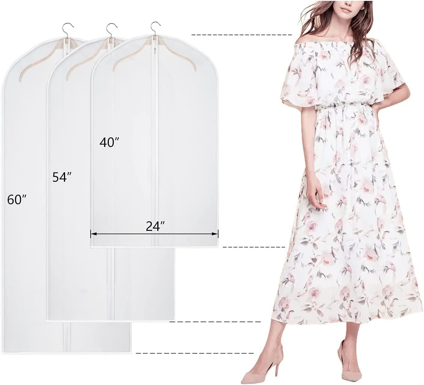 Kntiwiwo Garment Bags Clear Suit Bag for Closet Storage Set of 8 Hanging Clothes Dress Cover Bags Dust-Proof with Zipper for Suit, Coat, Dresses Clothes Storage-24” x40”