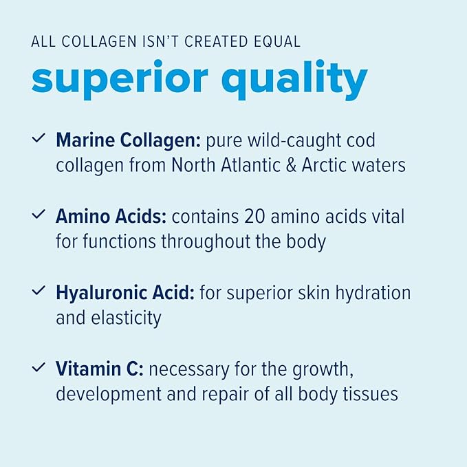 Just Bjorn Marine Collagen Peptides Powder for Women & Men - Skin, Hair, Nail and Joint Support - Hyaluronic Acid, Vitamin C, Amino Acids - Unflavored (45 Servings / 17.3 Ounce)