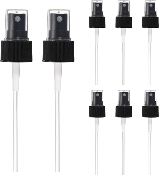 Fine Mist Spray Top, Spray Bottle Top Nozzle Sprayer Reusable Replacement for 24 Caliber Bottles Pump - Fitting For(Essential Oil Bottles/Perfumes/Cleaning Solution) 8 Pcs & Black