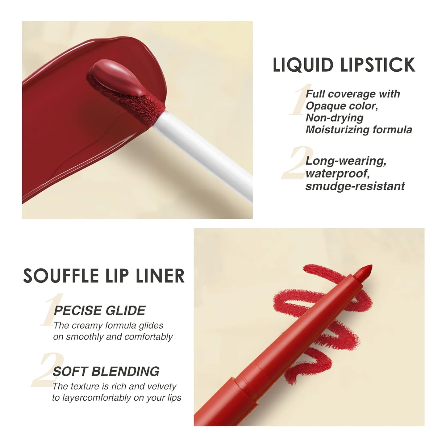 BestLand 6Pcs Matte Liquid Lipstick and Lip Liner Set, Non-Stick Cup Not Fade Waterproof 24 Hour Lip Gloss Nude Brown Lip Liner Pencil for Women, labiales mate 24 horas originales (Set B)