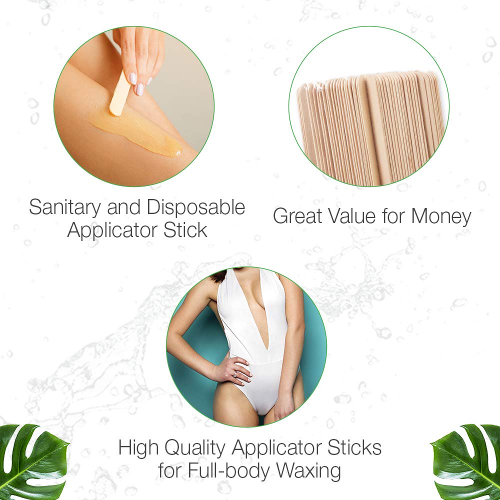 Clean + Easy Large Wooden Wax Stick Applicator – Waxing Sticks for Hair Removal on Body, Legs, Arms, Chest & Back – Disposable Spatula for Salon & At-Home Use, 100 Count