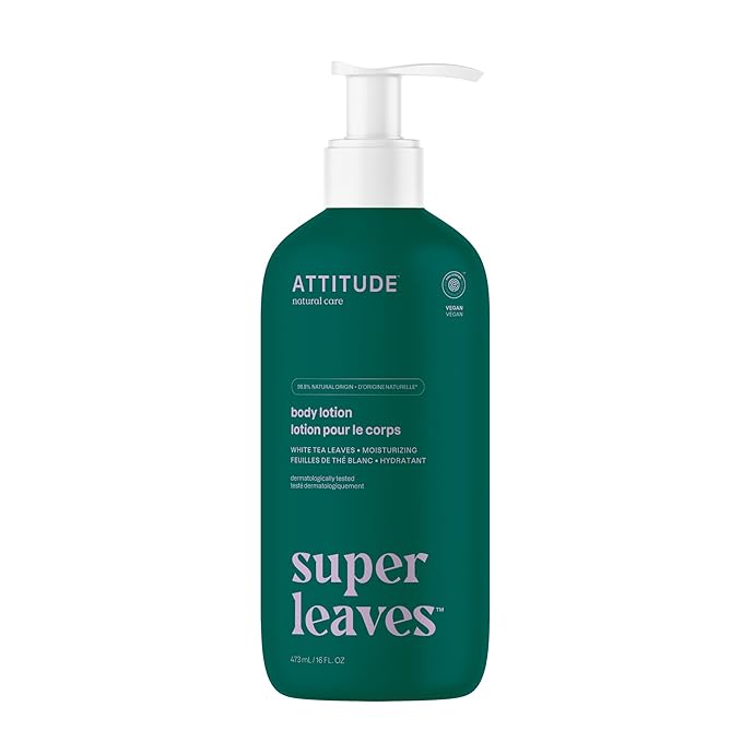 ATTITUDE Body Lotion, EWG Verified Moisturizer, Vegan Skin Care Products, Non-Greasy, Hydrating for Dry Skin, Cruelty Free, Moisturizing, White Tea Leaves, 16 Fl Oz