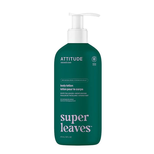 ATTITUDE Body Lotion, EWG Verified Moisturizer, Vegan Skin Care Products, Non-Greasy, Hydrating for Dry Skin, Cruelty Free, Moisturizing, White Tea Leaves, 16 Fl Oz