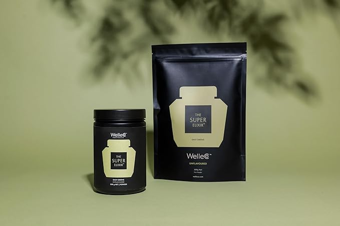 WelleCo The Super Elixir Daily Greens Powder, Probiotic Drink Mix with Whole Foods, Gluten Free, Vegan Gut Health Powder, Energy, Immunity, Healthy Skin, Hair & Nails (300g, Unflavored) Jar