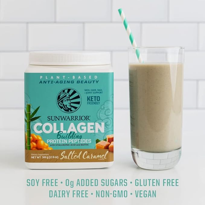 Vegan Collagen Protein Powder for Women | Plant Based Collagen Powder with Vegan Hair Skin and Nails Vitamins | Non-GMO No Added Sugar Soy Dairy & Gluten Free (Salted Caramel, 20 Servings)