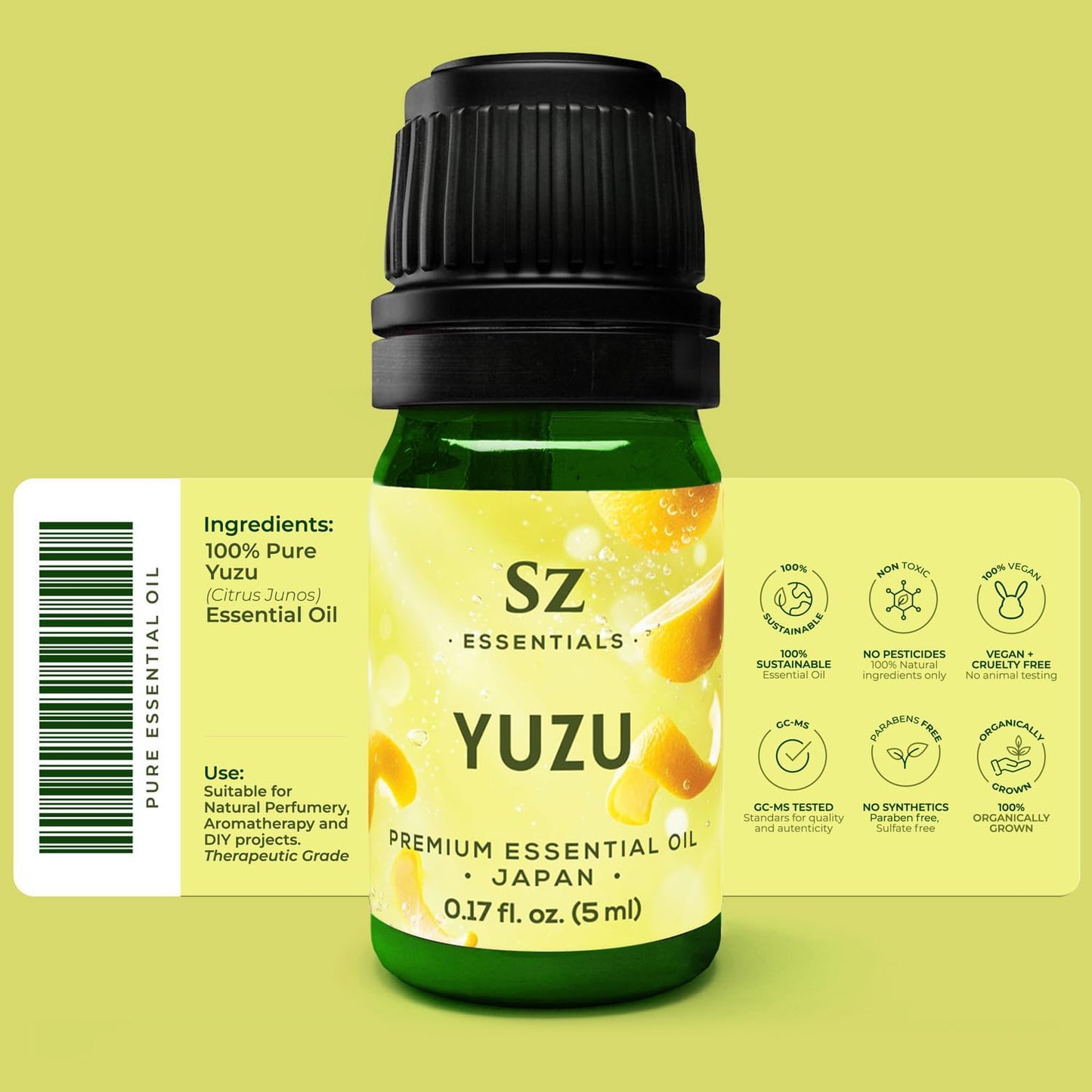 Yuzu Essential Oil - Japan - 100% Pure and Natural, Undiluted - Promotes Natural Solution for Relaxation with Soothing, Fresh and Citrusy Aroma - 0.17 fl oz (5ml)