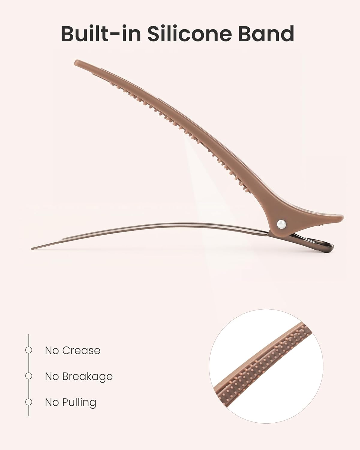 AIMIKE Extended Sectioning Hair Clips w/Built-in Silicone Band, 4.8" No-Crease Non-Slip Hair Styling Clips for Thick, Long Hair – Blow Drying,Hair Rollers, Rust-Free –6 Pack, Mocha Mousse