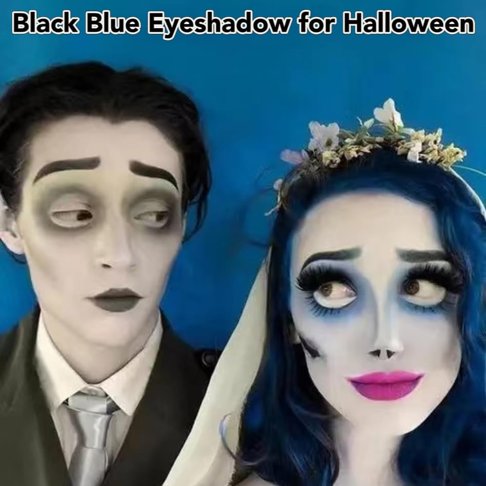 Black Blue Eyeshadow Palette Set - 18 Colors Smokey, Gothic & Halloween Eyeshadow Makeup Kit, Matte Shimmer & Glitter Shades, Cool Toned Eyeshadow for Corpse Bride, Sally, Witch & Cosplay Makeup