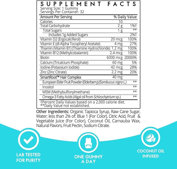 Sugarbear Hair Vitamin Gummy 2 Month Supply & 2 Pure Batana Natural Hair Growth Oil-Extra Strength Biotin 6000mcg, Women, Men, Vegan Vitamin B12, MSM, Inositol, Elderberry, Kosher, Halal, Cruelty-Free