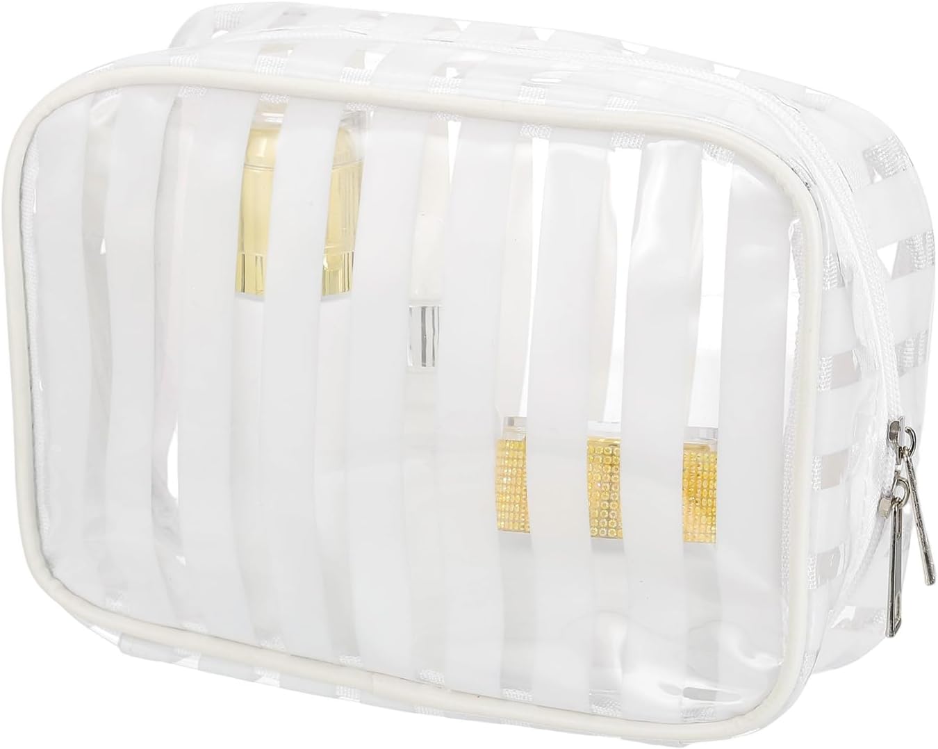 PATIKIL Clear Makeup Cosmetic Bag, 8"x5.7"x2.5" Transparent PVC Travel Toiletry Bag Waterproof Vinyl Organizer Makeup Pouch with Zipper for Women Men Airport Airline, White