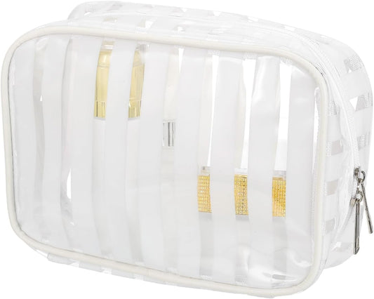 PATIKIL Clear Makeup Cosmetic Bag, 8"x5.7"x2.5" Transparent PVC Travel Toiletry Bag Waterproof Vinyl Organizer Makeup Pouch with Zipper for Women Men Airport Airline, White