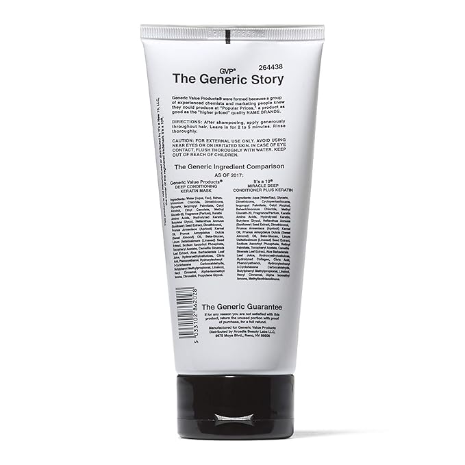 Generic Value Products Deep Conditioning Mask Plus Keratin, Adds Shine, Protects Hair Color, Helps Prevent Heat Damage, Detangles, 6 Oz