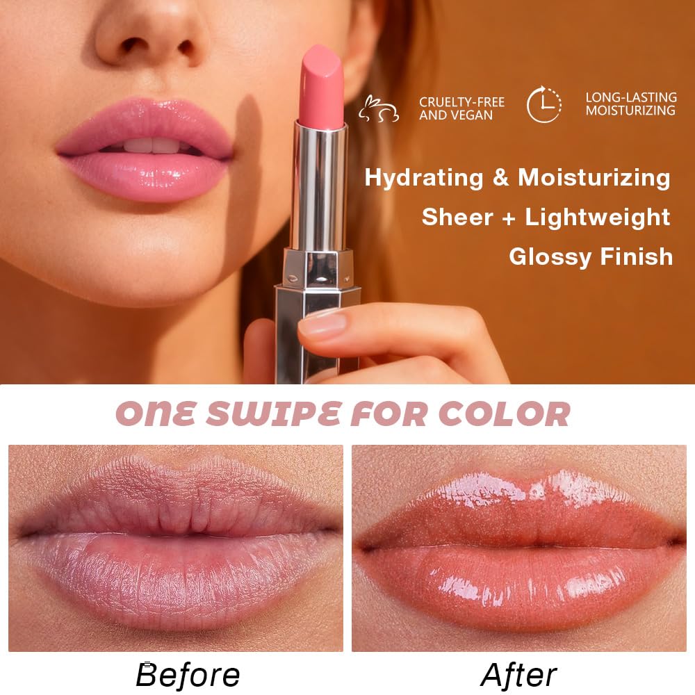 Honey Lipstick Tinted Lip Balm - Shine Moisturizing Lipstick for Women, Natural Nourishing Hydrating Lip Color Gloss Stain for Dry Lips, Tint Sheer Lightweight Makeup, Vegan - 1Pc #03 Honey