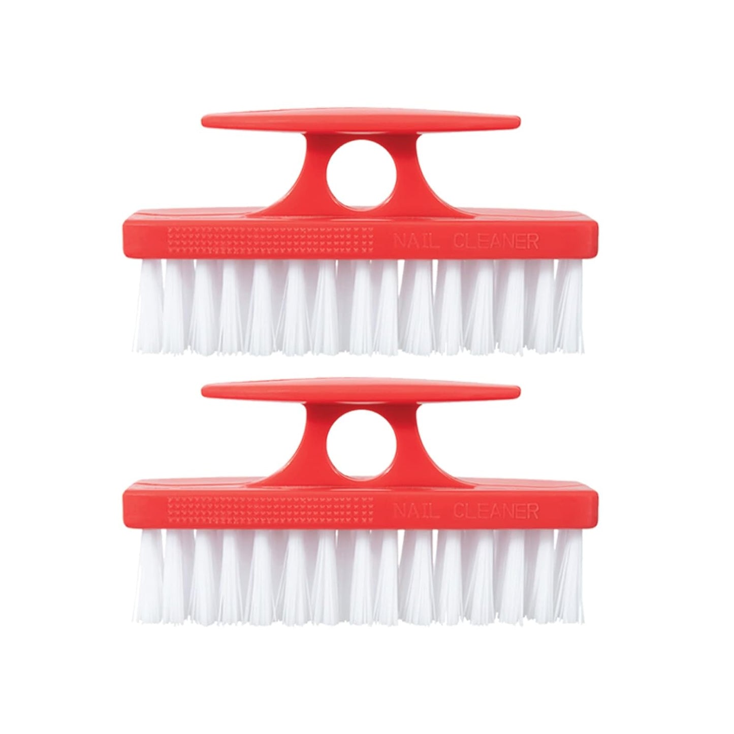 Superio Nail Brush Set (2 Pack) Cleaner with Handle - Durable Brush Scrubber to Clean Toes, Fingernails, Hand Scrubber All Surface Cleaning, Heavy Duty Scrub Brush Stiff Bristles, Easy to Hold (Red)