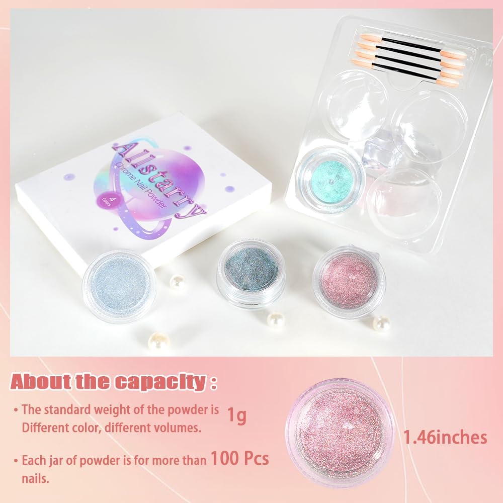 Allstarry Chrome Nail Powder Holographic Aurora Metallic Mirror Laser Effect Pigment, Iridescent ICY Aurora Glitter Dust Kit for Gel Polish Nail Art Decoration, Resin Craft - Emerald Rainbow