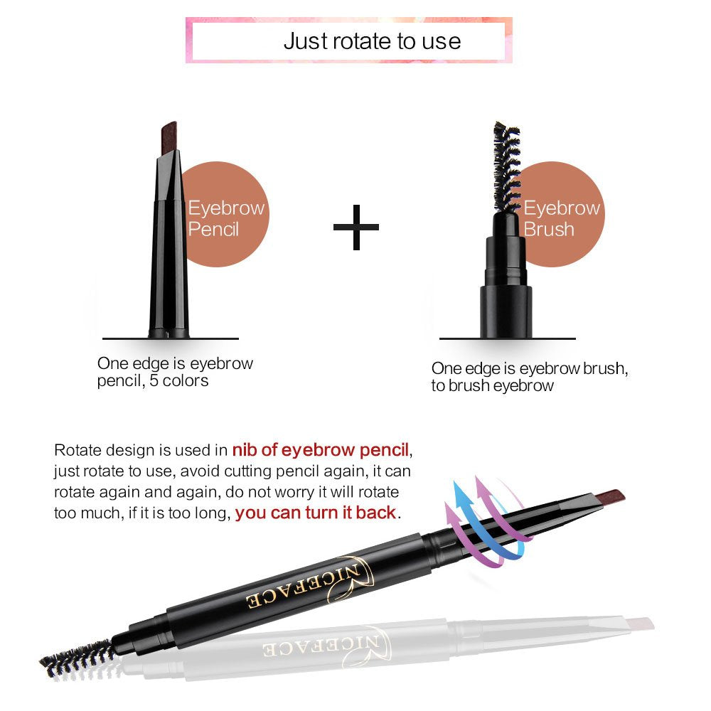 Eyebrow Pencil Medium brown Double Ended Precision Waterproof Brow Cruelty Free(Coffee/Khaki #3)