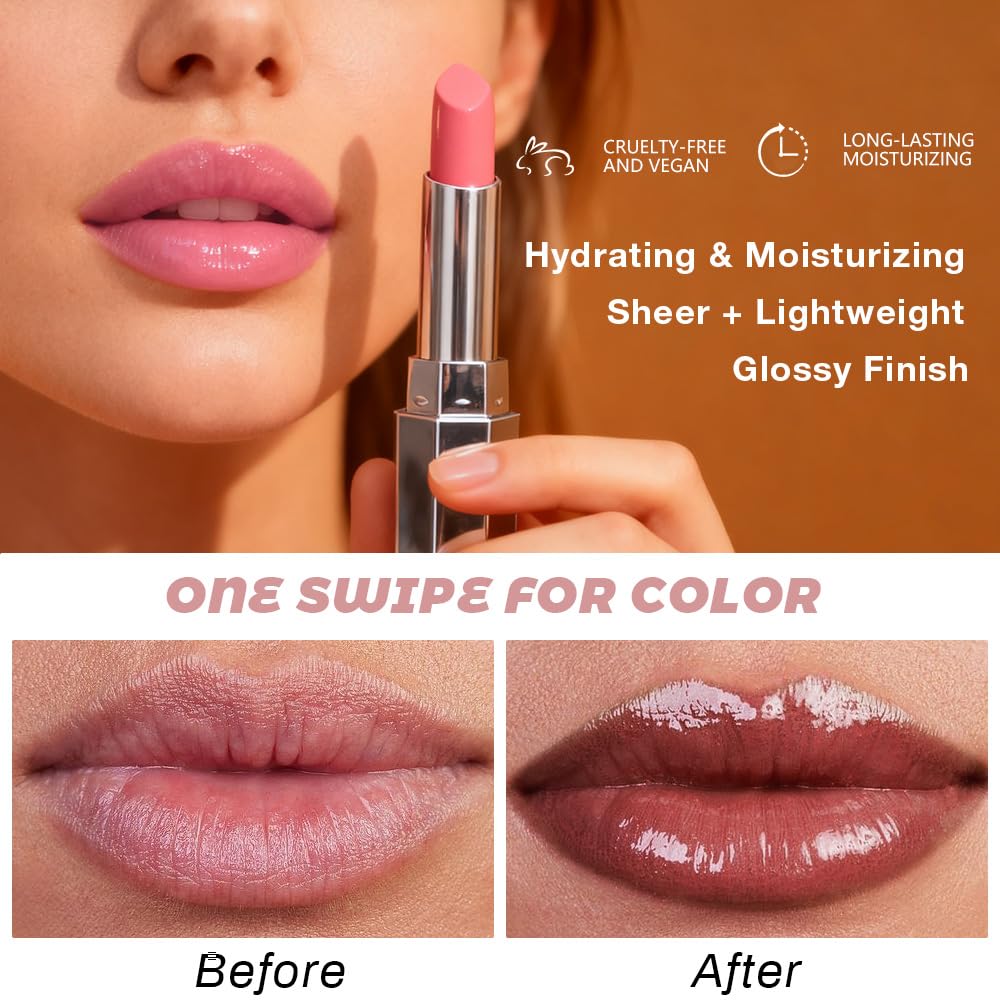 evpct 2Pcs Brown Dusty Pink Honey Lipstick Tinted Lip Balm, Sheer Hydrating Shine Tinted Lipstick for Women, Moisturizing Lip Color, Nourishing Tinted Lip Balm Plumper Gloss Stain, Glossy Shiny Finish