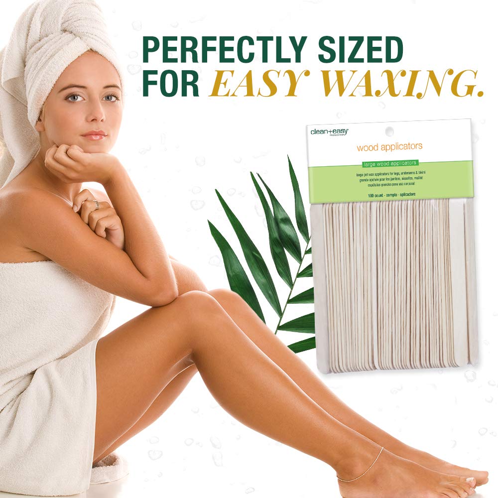 Clean + Easy Large Wooden Wax Stick Applicator – Waxing Sticks for Hair Removal on Body, Legs, Arms, Chest & Back – Disposable Spatula for Salon & At-Home Use, 100 Count