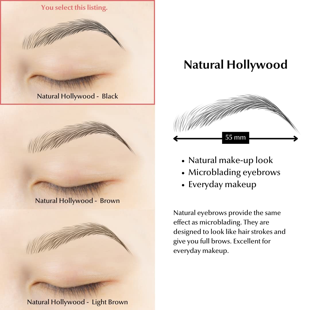 Bliss and Beyond USA | Waterproof Eyebrow Tattoo Stickers. A real hair stroke look. Hair replacement without surgery. Solution for hair loss. Tinted eyebrow tattoos. (New Hollywood, Natural Black)