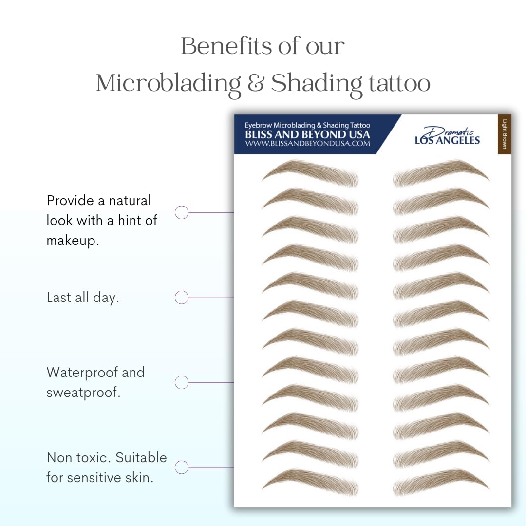 Bliss and Beyond USA | Microblading & Shading Tattoo | A combination of hair stoke and powdered brows | Non-toxic | Vegan friendly (Dramatic Los Angele, Light Brown)