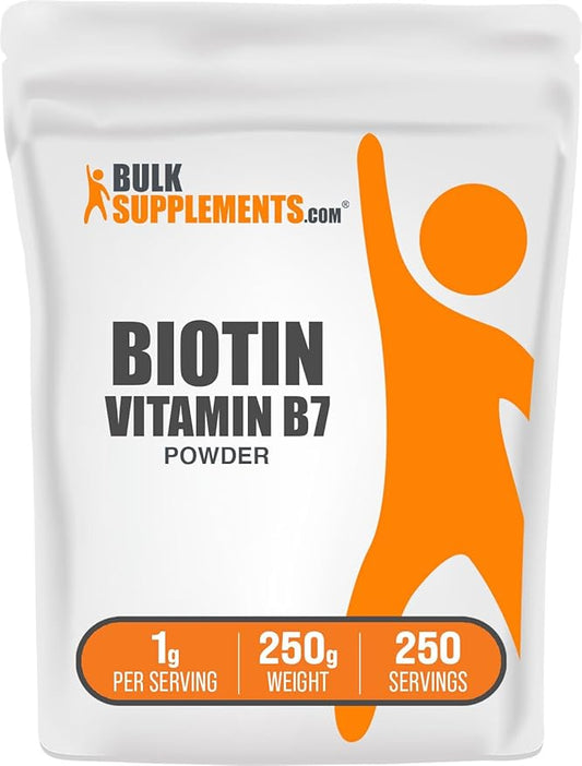 BulkSupplements.com Biotin 10000mcg Powder - Biotin Powder, Biotin Supplement, Biotin Vitamins for Hair Skin and Nails - Gluten Free, 1000mg per Serving (10mg Biotin), 250g (8.8 oz)