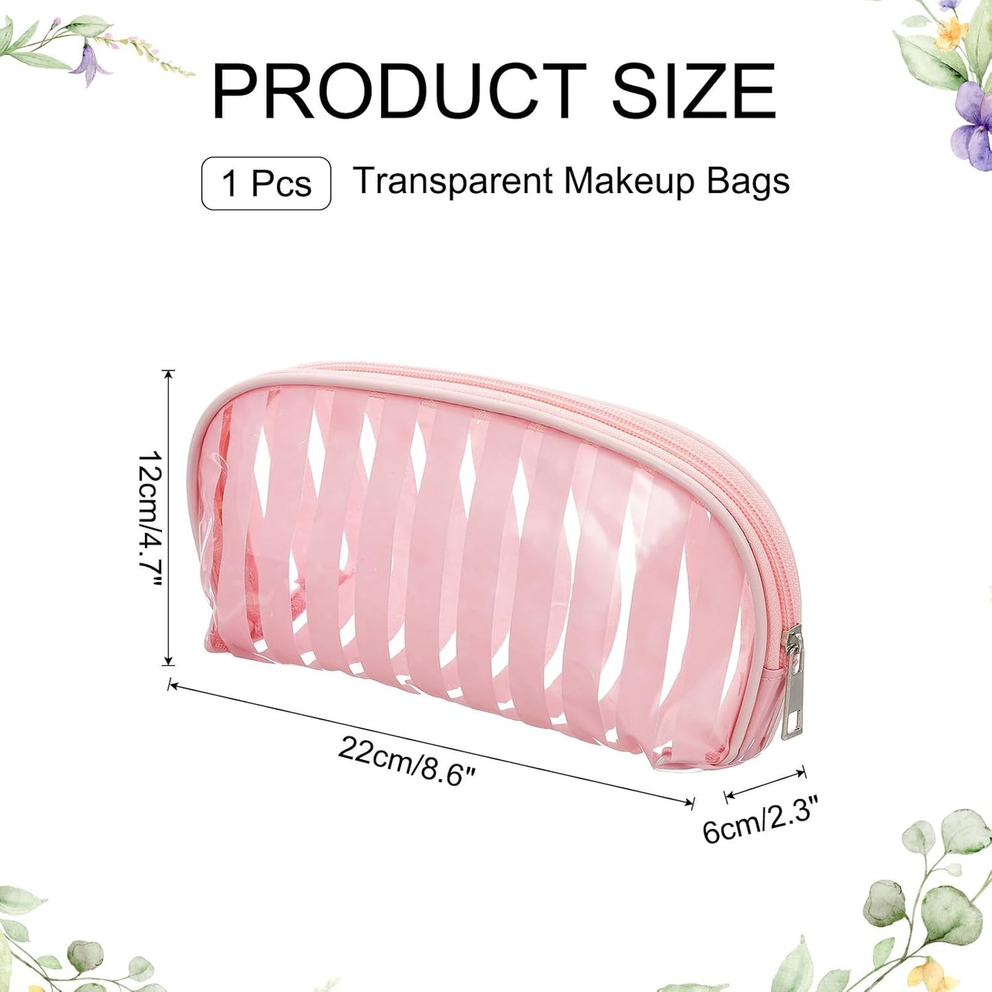 PATIKIL Clear Makeup Cosmetic Bag, 8.6"x4.7"x2.3" Transparent PVC Travel Toiletry Bag Waterproof Vinyl Organizer Makeup Pouch with Zipper for Women Men Airport Airline, Pink