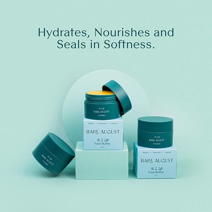 Bare August Foot Cream, Foot Scrub Exfoliator & Heel Socks Bundle