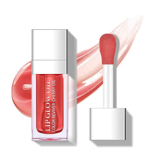 Plumping Lip Oil, Hydrating Gloss Tinted Lip Balm Transparent Lip Care, Big Brush Head Glitter Shine, Long Lasting Nourishing Non-sticky Fresh Texture(ROSEWOOD)