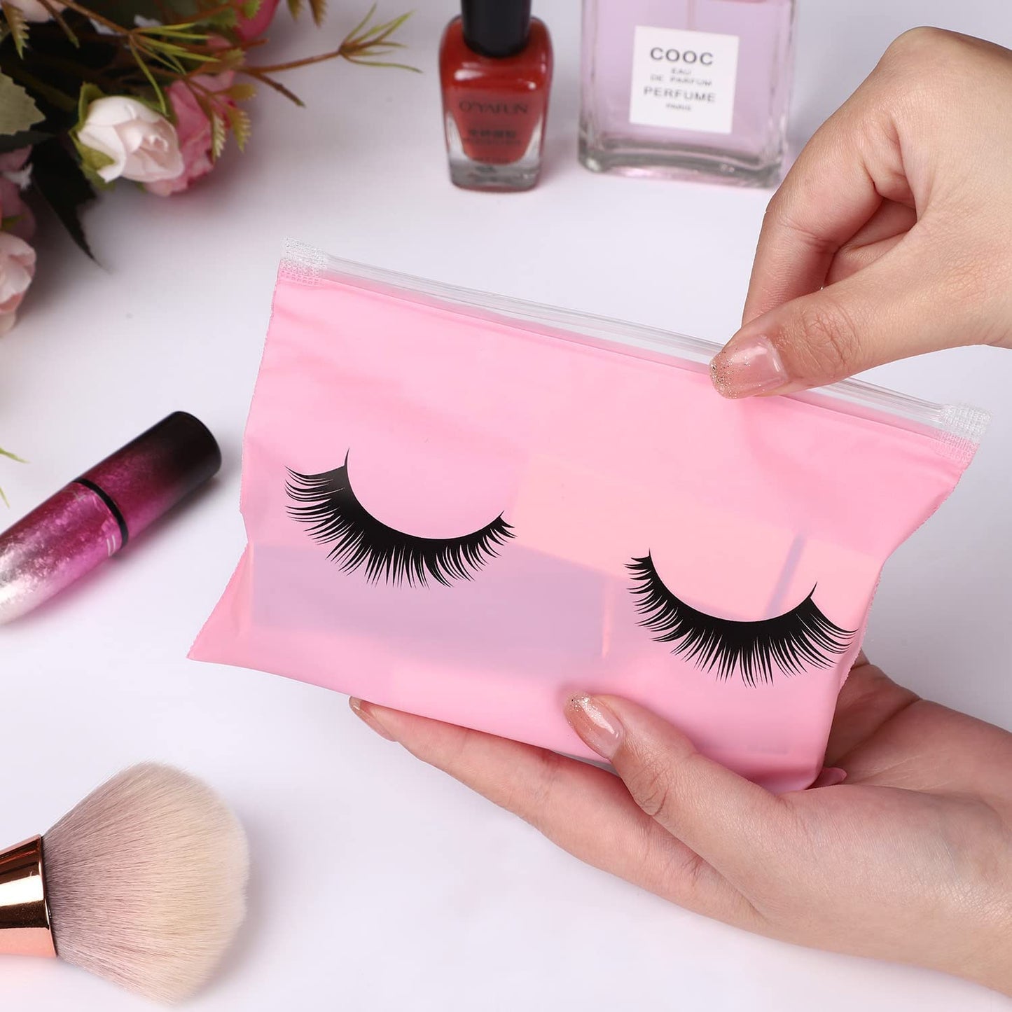 Noverlife 100PCS Eyelash Bags, Eyelash Aftercare Bags, Cosmetic Bags Packaging with Small Zipper, Empty Lash Makeup Storage Bags Pouches Women Travel Pouch Cases, 6" x 4" / 15 x 11cm