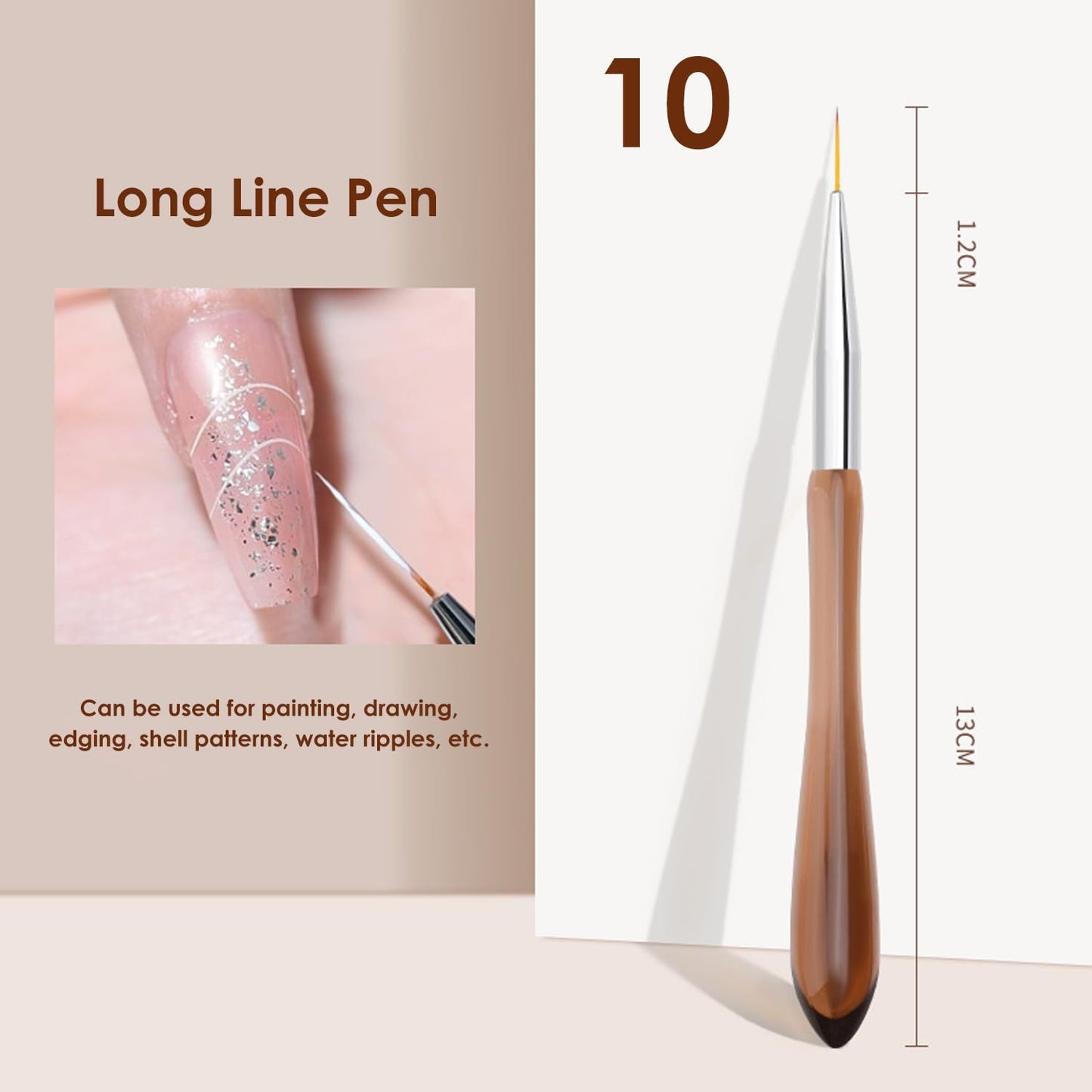 Nail Art Brush Long Line Pen - Precision Tool for Detailed Nail Design, Fine Lines, Water Ripples, and Intricate Patterns, 10