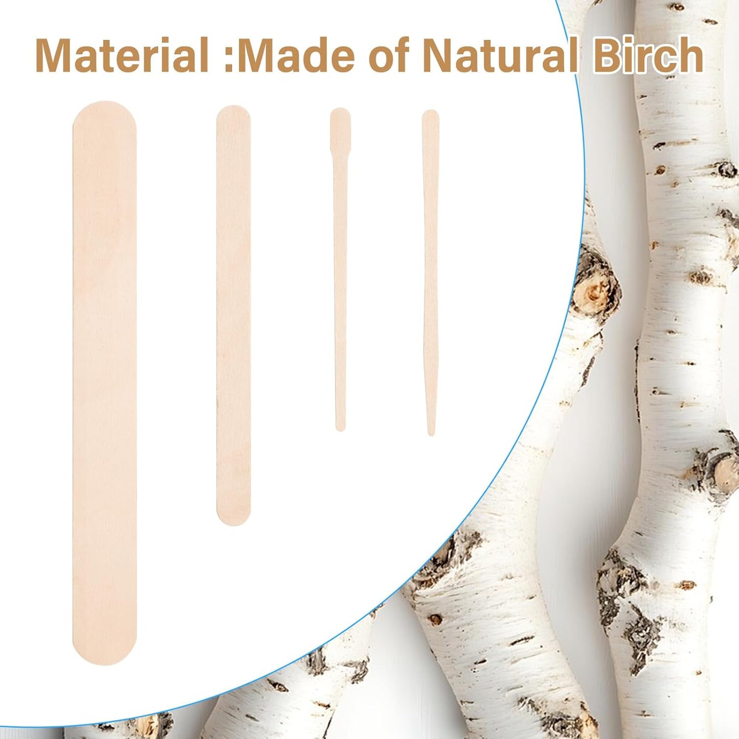 500 Pcs 4 Style Waxing Sticks Assorted Wooden Wax Applicator Stick for Body Legs Face Eyebrows and Small Medium Large Sizes Waxing Spatulas Popsicle Stick for Hair Removal Wood Craft Sticks